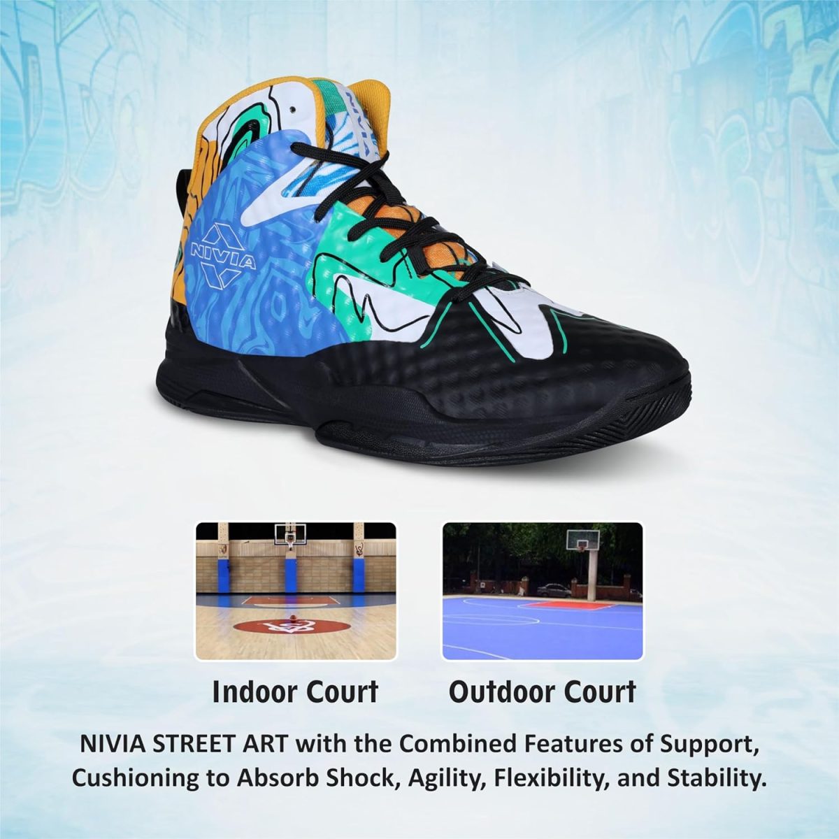Nivia Street Art Basketball Shoe for Men, Breathable Mesh & TPU Upper, Phylon, Rubber & TPU Shank Sole - Image 5