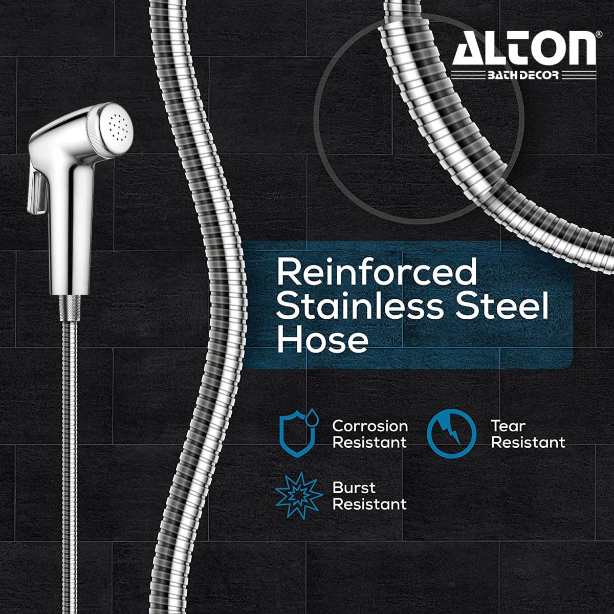 ALTON SHR20120 ABS Health Faucet with 1.25 Meter Hose Pipe and Wall Hook, Chrome Finish - Image 4