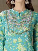 Stylum Women's Printed & Embroidered Cotton Short A-Line Kurti Co-Ord Set - Image 4