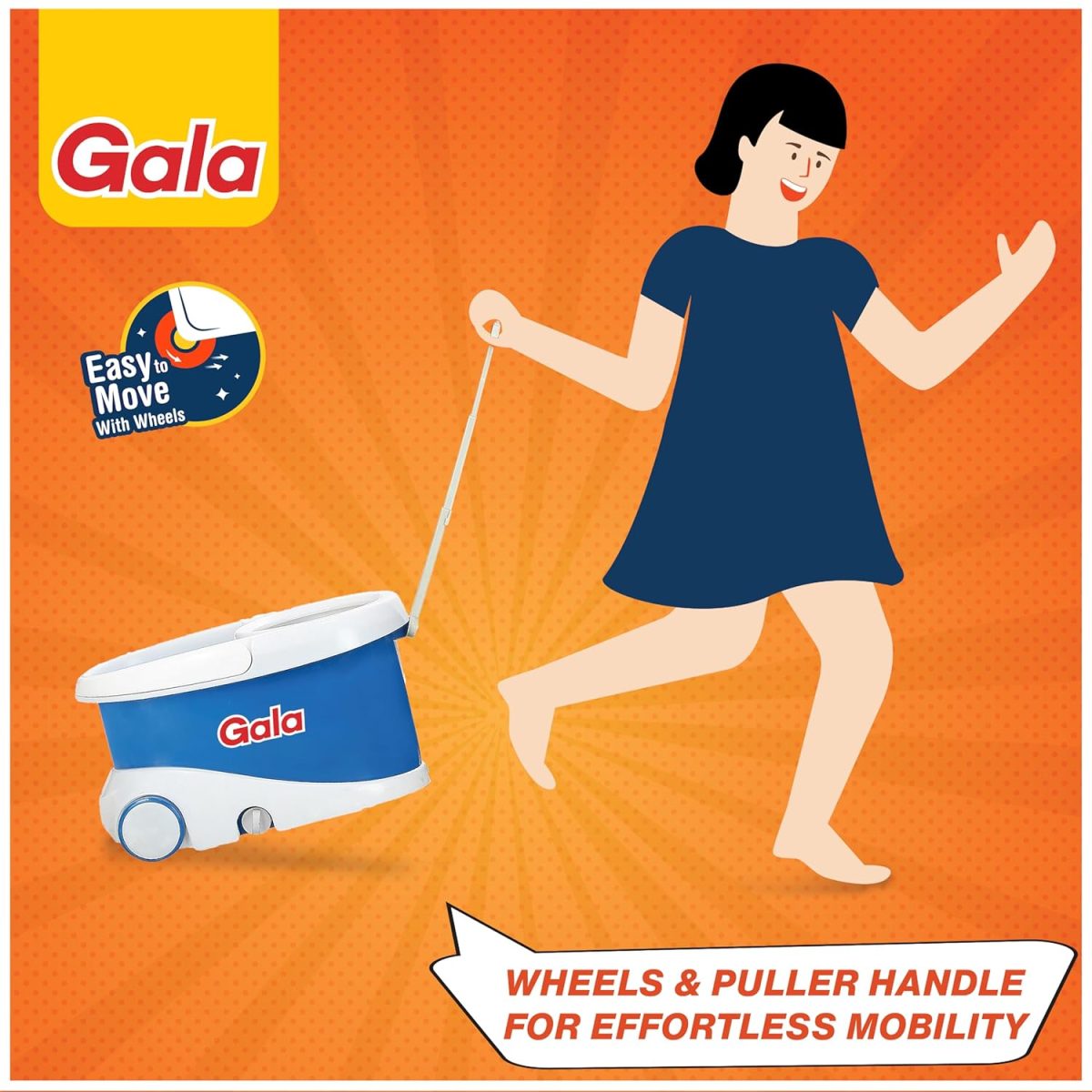 Gala Jet Spin Mop, Steel Winger & Big Wheels, 2 Microfiber Refills, Floor Cleaning Mop stick with Bucket, pocha for floor cleaning, Mopping Set (white and blue) - Image 3