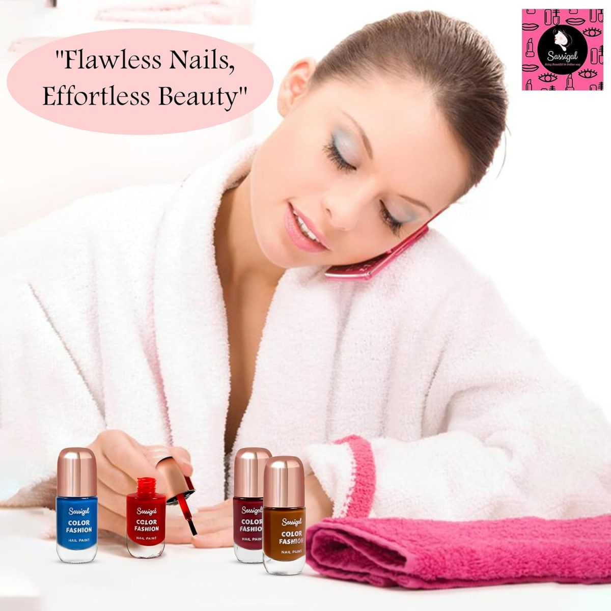 Sassigal Color Fashion Nail Paint Set 4 Shades | High Shine, Glossy Finish | Quick-Dry, (11ml Each) (Brown, Purple, Orange, Pink Shimmer, 11Ml) - Image 4