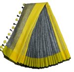 HAIDER ALI AND SONS Pure Linen Saree for Women With Unstitched Blouse Piece | Traditional Ethnic wear Summer Saree (Grey)