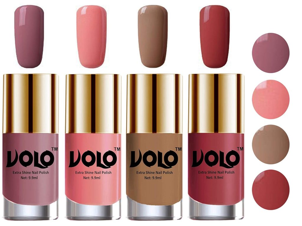 Volo Nail Polish Sets ( 4 Bottles) High Shine Smooth Long Lasting Nail Paints Combo Exceptionally Shine (Nudes Spring, Candy Cotton, Dark Nude and Tan)
