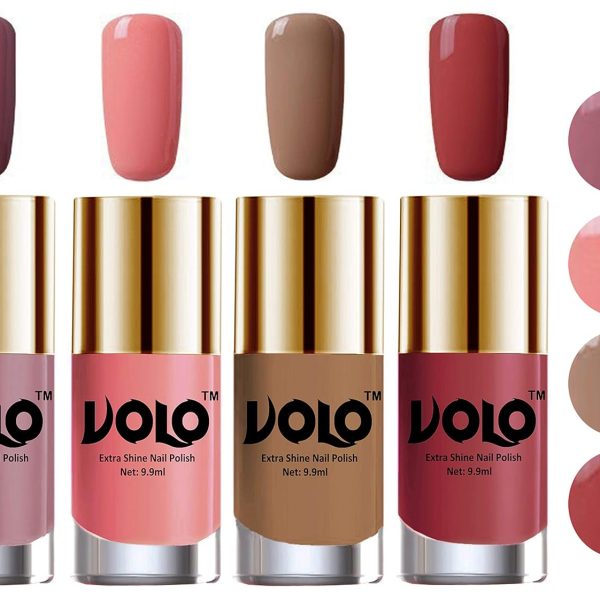 Volo Nail Polish Sets ( 4 Bottles) High Shine Smooth Long Lasting Nail Paints Combo Exceptionally Shine (Nudes Spring, Candy Cotton, Dark Nude and Tan)