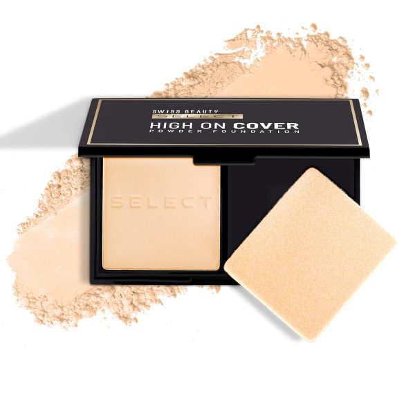 Swiss Beauty Select High On Cover Powder Foundation with sponge | Waterproof & Oil Controlling | 16-Hour wear | Shade 02 Light Natural, 5.5g
