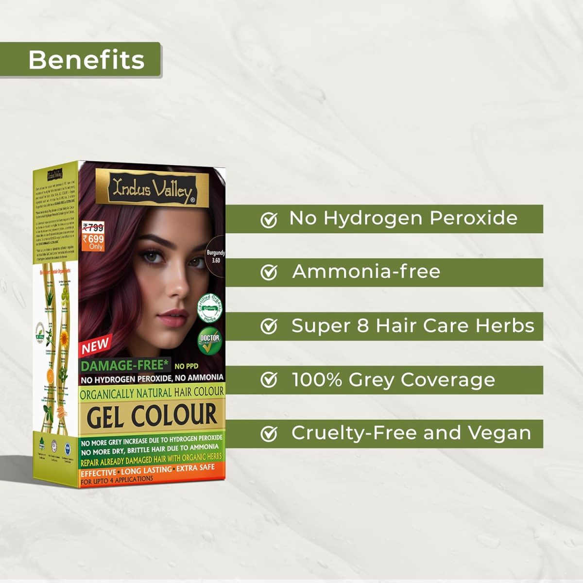 INDUS VALLEY Damage Free Natural Gel Hair Colour for Women | Ammonia & PPD Free Organic Hair Colour with 100% Grey Coverage, Long Lasting Conditioning Hair Color | Burgundy 1.00-220 ml - Image 5
