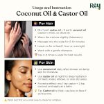 Rey Naturals Cold Pressed Castor Oil & Virgin Coconut Oil For Hair Growth - 200ml×2 | Coconut Oil For Skin Care | Castor Oil For Skin, Eyelashes & Eyebrows | Non Comedogenic Hair Oil For Hair Growth - Image 5