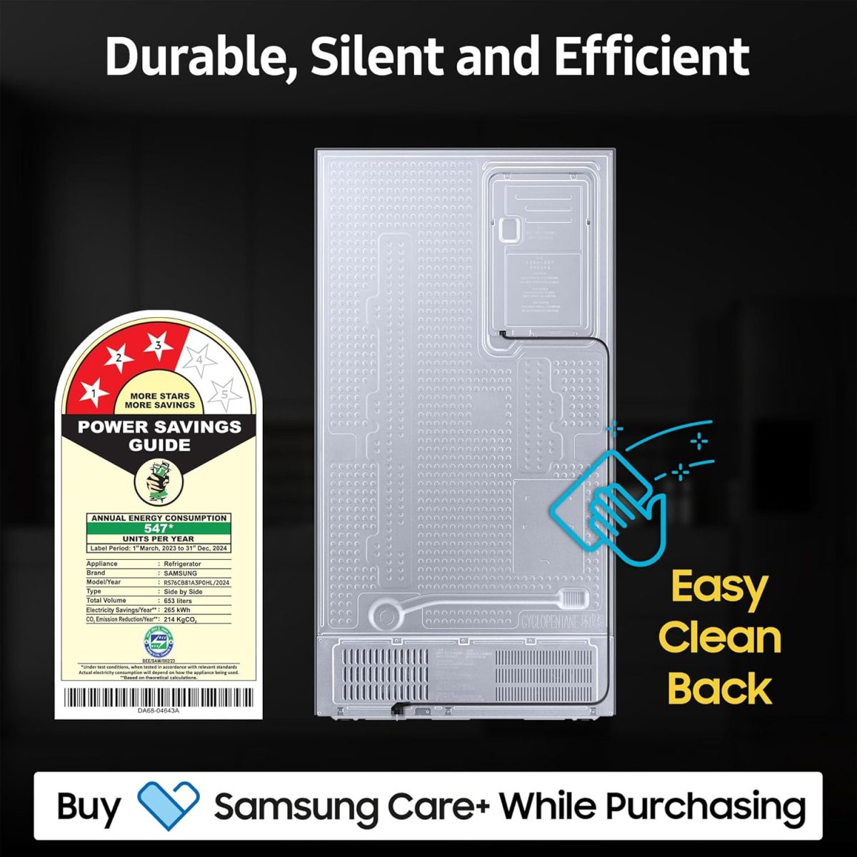 Samsung 653 L, 3 Star, Bespoke AI, Glass Door, Frost Free, Double Door, Convertible 5-in-1 Digital Inverter, Side By Side Smart Refrigerator with Auto Open Door (RS76CB81A3P0HL, Clean Pink) - Image 5