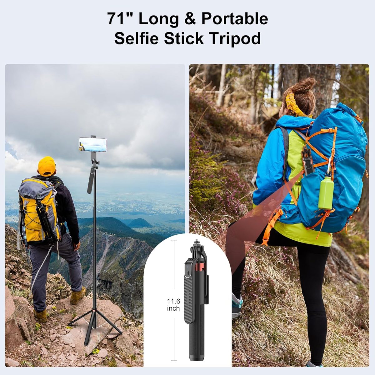 Celfiexpt 71-inch Selfie Stick Tripod 360 Degree Rotation Rechargeable Remote Quadripod Stand Gimbal Handle for Mobile Phone Camera Gopro 360° Panoramic Shooting Vlogging Live Stream - Image 9