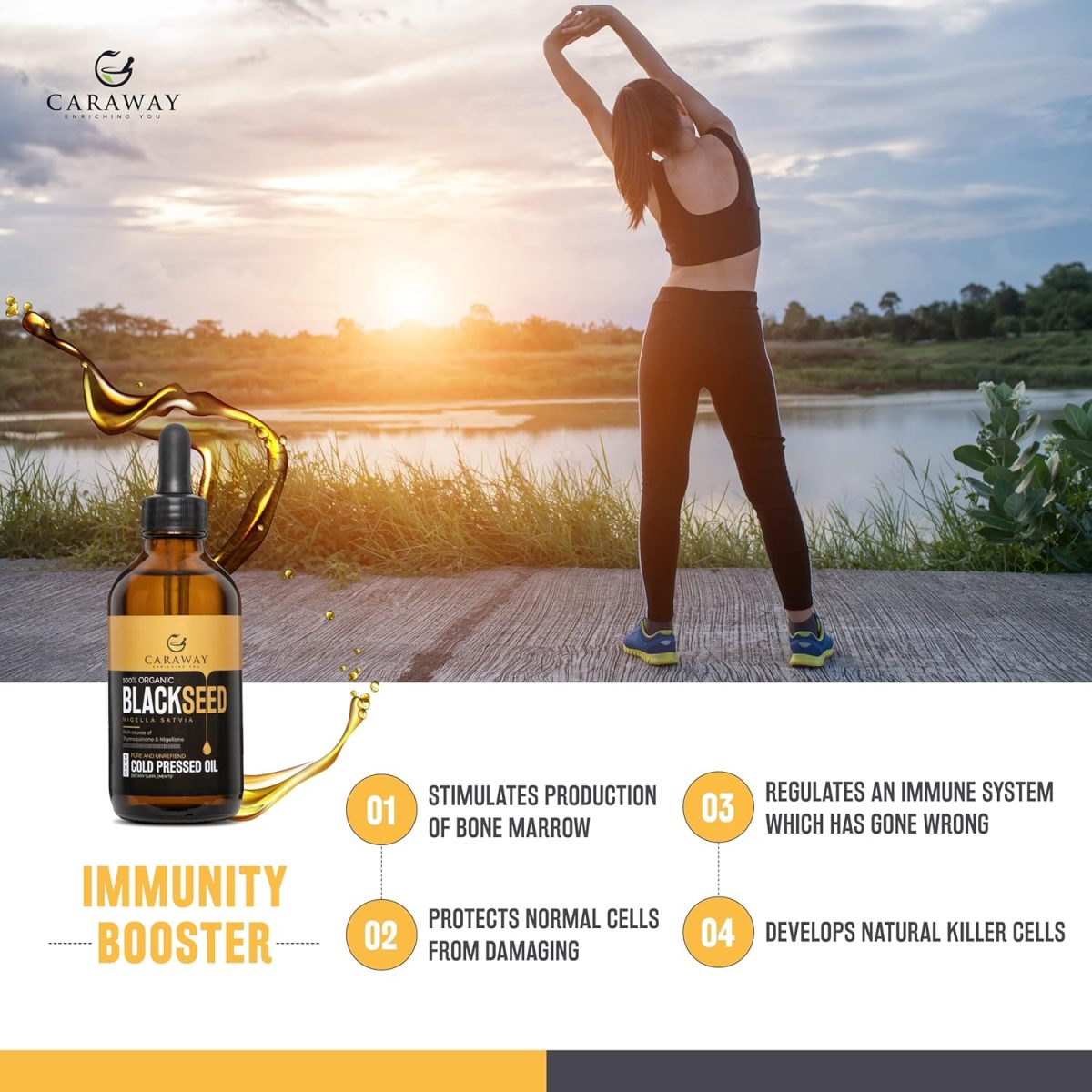 CARAWAY Organic Black Seed Oil (Kalonji Oil) – 4 oz / 118 ml | Cold Pressed Black Seed (Kalonji) Oil Edible Grade | Rich in Thymoquinone for Immunity Boost | Glass Bottle - Image 6