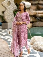 MIRCHI FASHION Women's Straight Fit Pure Cotton Mix Floral Printed Embelished Kurta Set with Dupatta and Trouser - Image 8