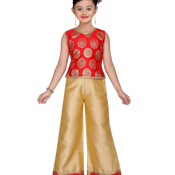 Adiva® Girl's Brocade Kurta with Palazzo Set