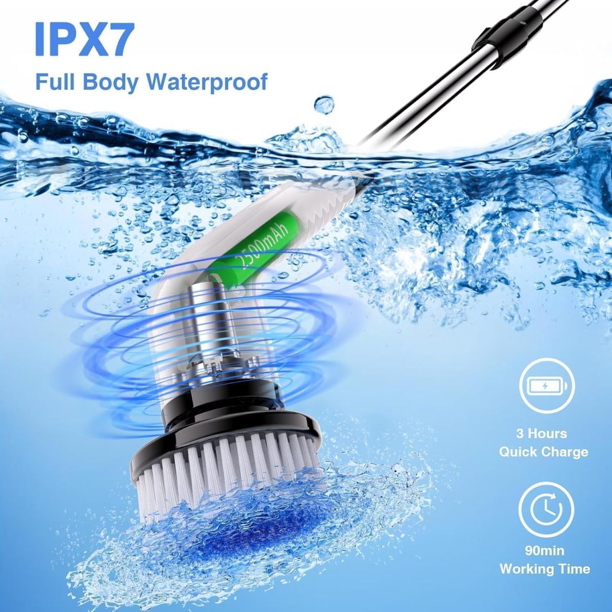 COFENDY Electric Spin Scrubber,Cleaning Brush Scrubber for Home, 400RPM/Mins-9 Replaceable Brush Heads-90Mins Work Time,Adjustable Size,2 Adjustable Speeds for Bathroom Shower (White) - Image 6