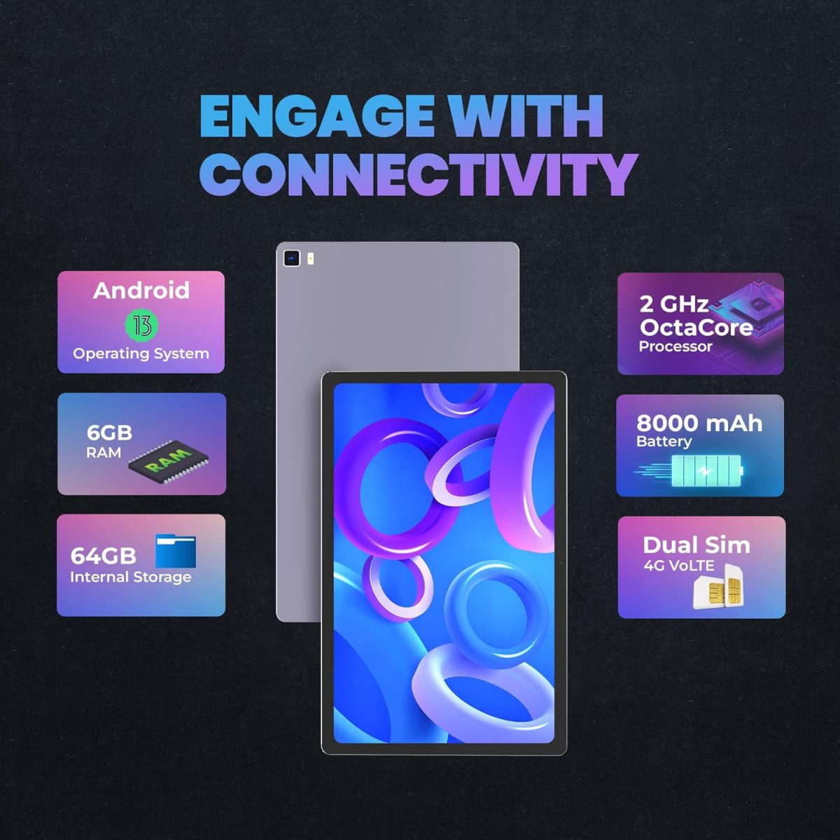 IRA Duo Pro 10.4" Android Tablet | 6GB RAM, 64GB ROM | Wi-Fi + 4G Volte | Dual SIM | 2GHz Octa-Core | 8000mAh Battery | Keyboard + Stylus + Flip Cover, OTG Cable & Earphones - Image 4