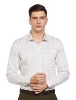 Park Avenue Men's Pure Cotton Checks Pattern Slim Fit Semi Cutaway Collar Full Sleeve Formal Shirt
