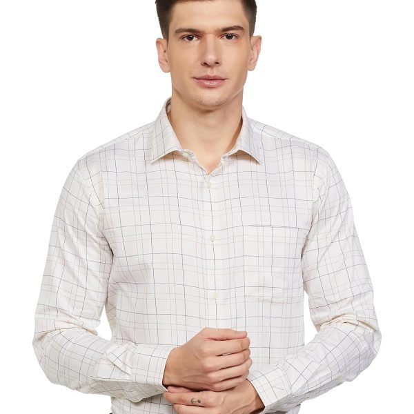 Park Avenue Men's Pure Cotton Checks Pattern Slim Fit Semi Cutaway Collar Full Sleeve Formal Shirt