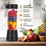 SOLARA Blendkwik Portable Blender for Juices, Shakes, Smoothies, Crushing Ice, USB Rechargeable Battery with 4000 mAh 180Watts Motor,450ml, Black Knight - Image 2