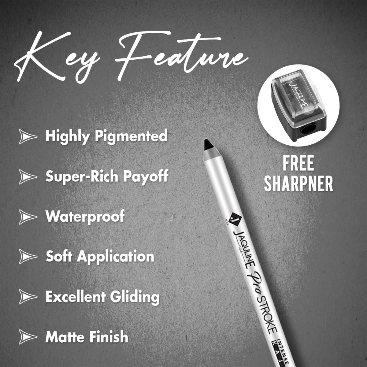 Jaquline USA Pro Stroke Intense Gel Matte Kajal And Sharpener 1.2Gm | Waterproof, Smudgeproof & Fadeproof | Longlasting | Super Black Kajal | With Free Sharpener | Nourished With Castor Oil - Image 5