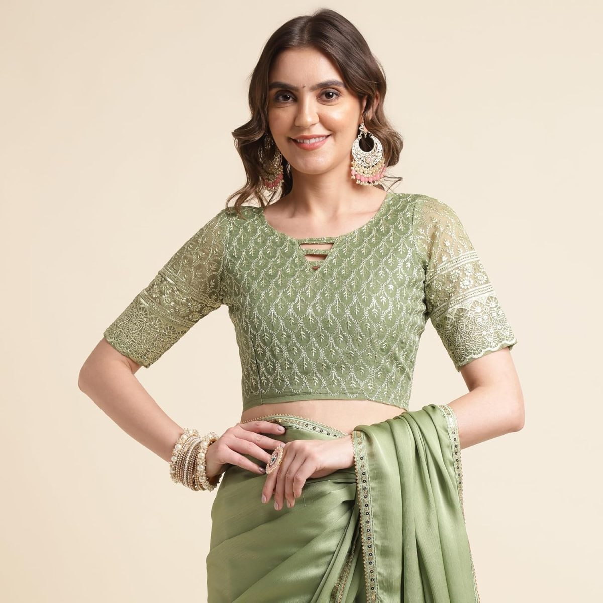Rekha Maniyar Women's Fancy Satin Chiffon Saree - Image 6
