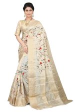 SERONA FABRICS Women's Assam Cotton Silk With Golden Border Thread Embroidered Banarasi Saree With Blouse Piece