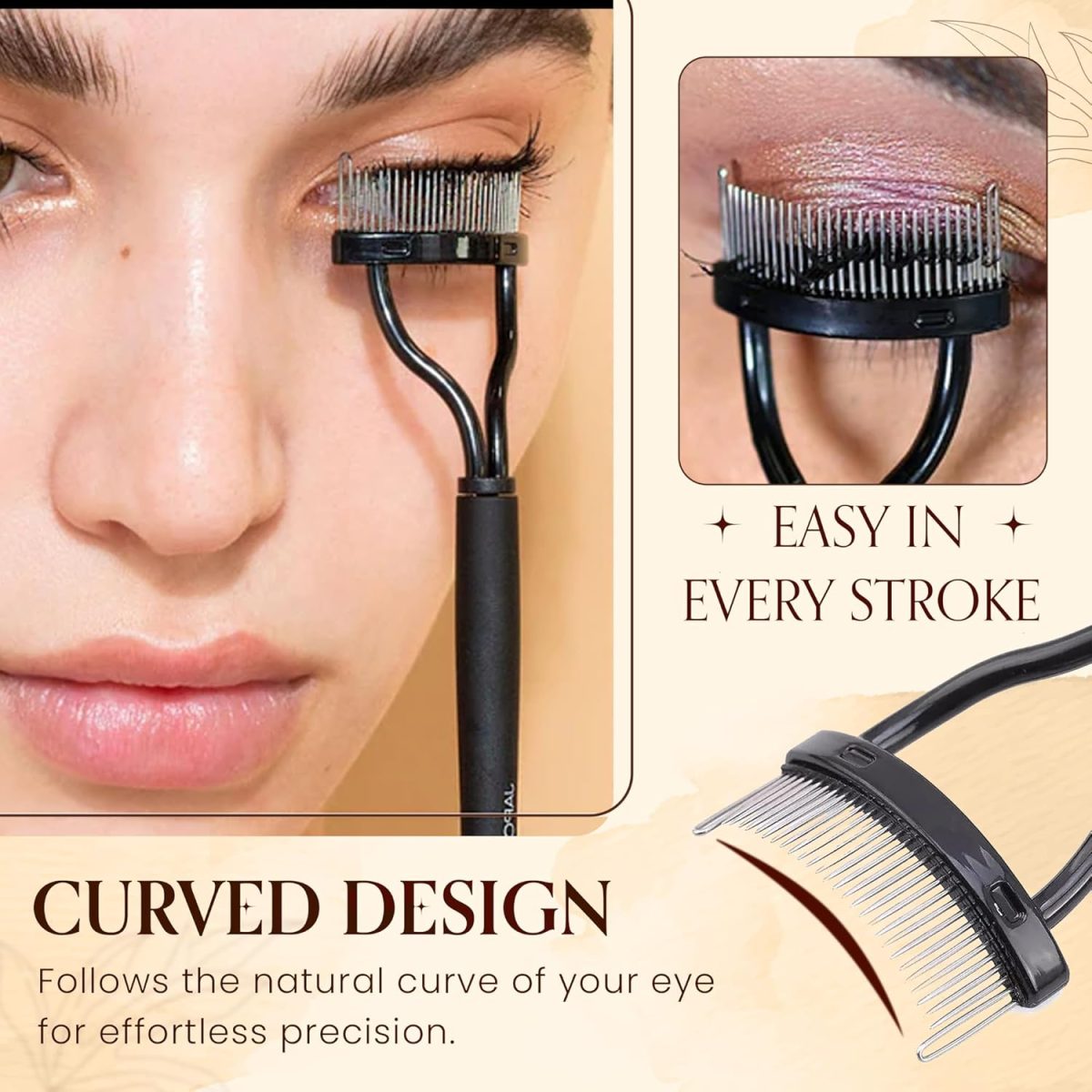 Homeaura Professional Eyelash Comb, Stainless Steel Needle Mascara Guide Applicator, Eyebrow Brush Curler Cosmetic Tool, Black - Image 4