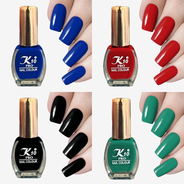 K10 Matte Nail Polish | Matte Nail Paint for Girls and Women (Blue-Red-Black-Green) Set of 4| Each 7 ml