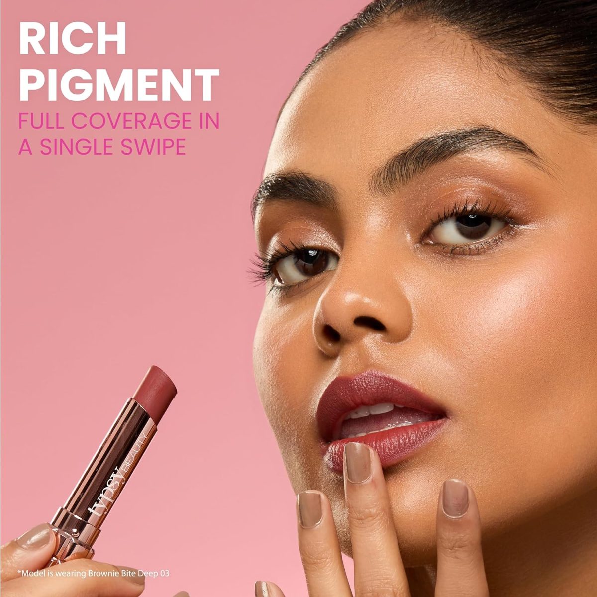 Typsy Beauty Cocoa Peptide Velvet Matte Lipstick | 8hr Wear, Soft Blur Finish, Lightweight Texture, Hydrating Nude Lipstick| Brownie Bite Deep 03 | Cocoa Peptides | Vegan & Paraben-Free 3.5g - Image 5