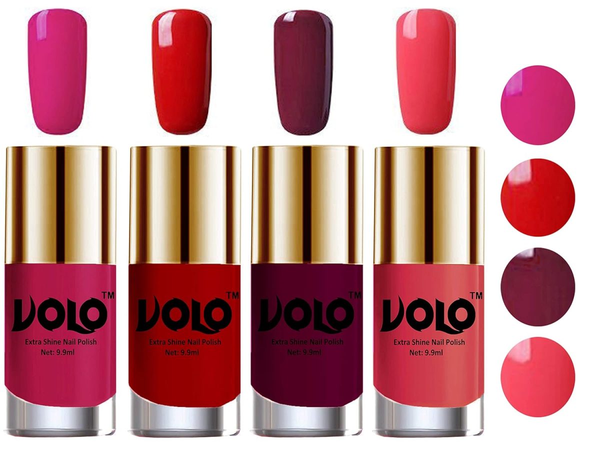 Volo Nail Polish Sets ( 4 Bottles) High Shine Smooth Long Lasting Nail Paints Combo Exceptionally Shine (Passion Pink, Red, Light Wine and Light Pink)