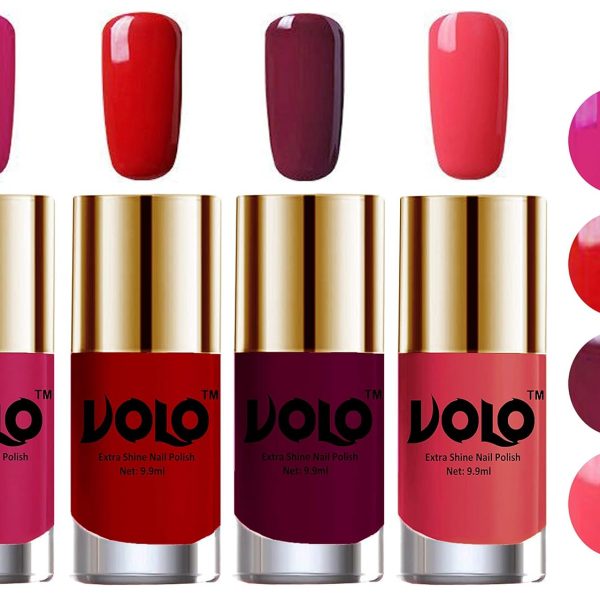 Volo Nail Polish Sets ( 4 Bottles) High Shine Smooth Long Lasting Nail Paints Combo Exceptionally Shine (Passion Pink, Red, Light Wine and Light Pink)