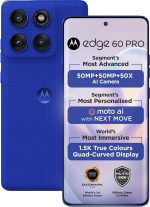Motorola Edge 60 Pro 5G (Pantone Dazzling Blue, 8GB RAM, 256GB Storage) | 6.7" Display | 50MP+50MP+10MP | 50MP Front | Dimensity 8350 | 6000mAh | 90W & 15W Wireless Charging | IP68/IP69 Rated