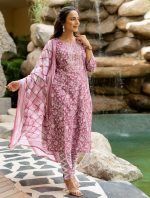 MIRCHI FASHION Women's Straight Fit Pure Cotton Mix Floral Printed Embelished Kurta Set with Dupatta and Trouser - Image 2