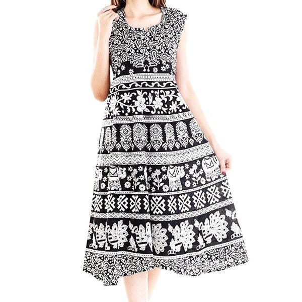 MRV 100% Cotton Comfort Rajasthani Jaipuri free size dress (midi dress)