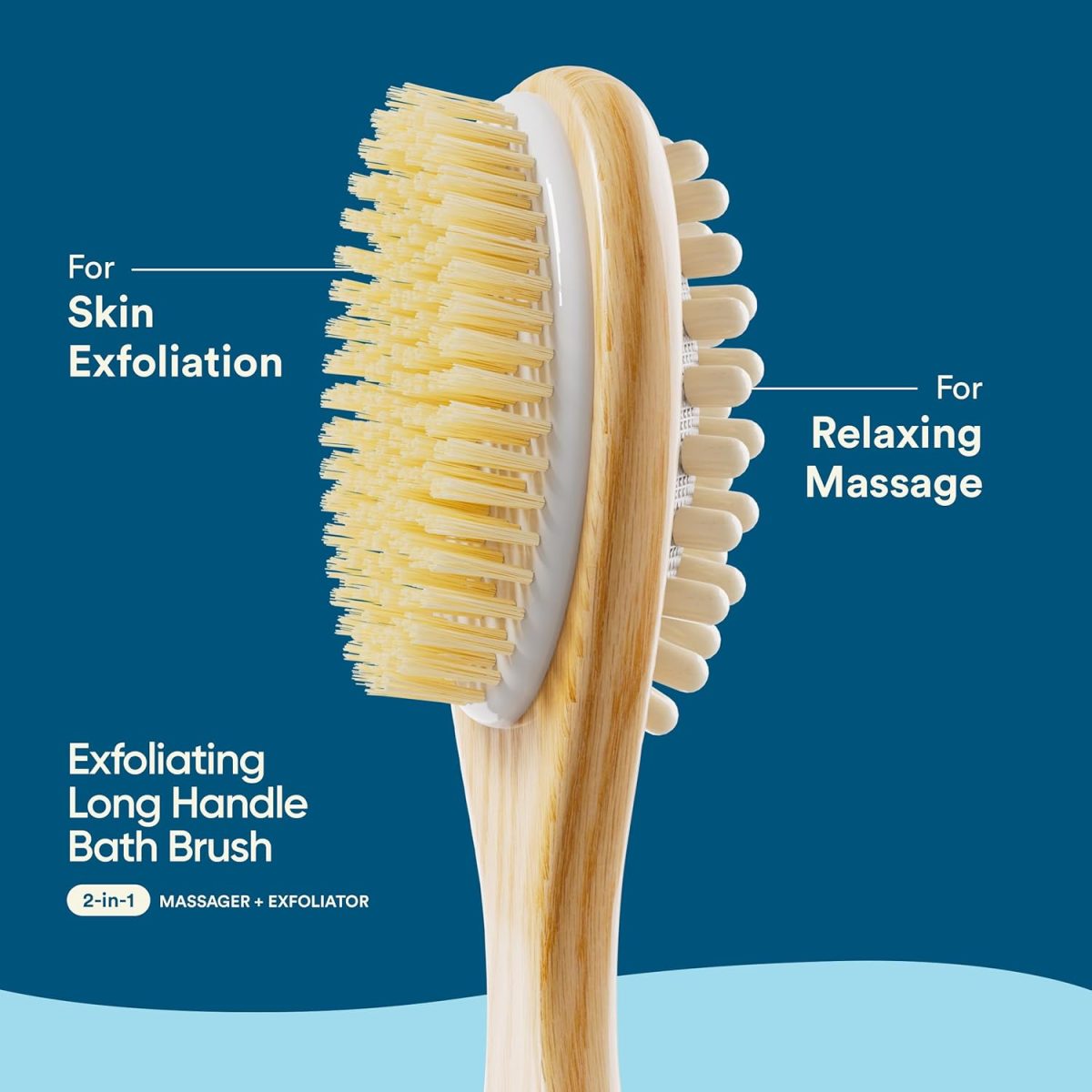 Bloom 2-in-1 Long Handle Body Brush | For Skin Exfoliation and Massage | Reduces Cellulite | Stimulates Blood Circulation & Reduces Dead Skin Cells | Natural, Soft Bristles | (1 unit) - Image 5