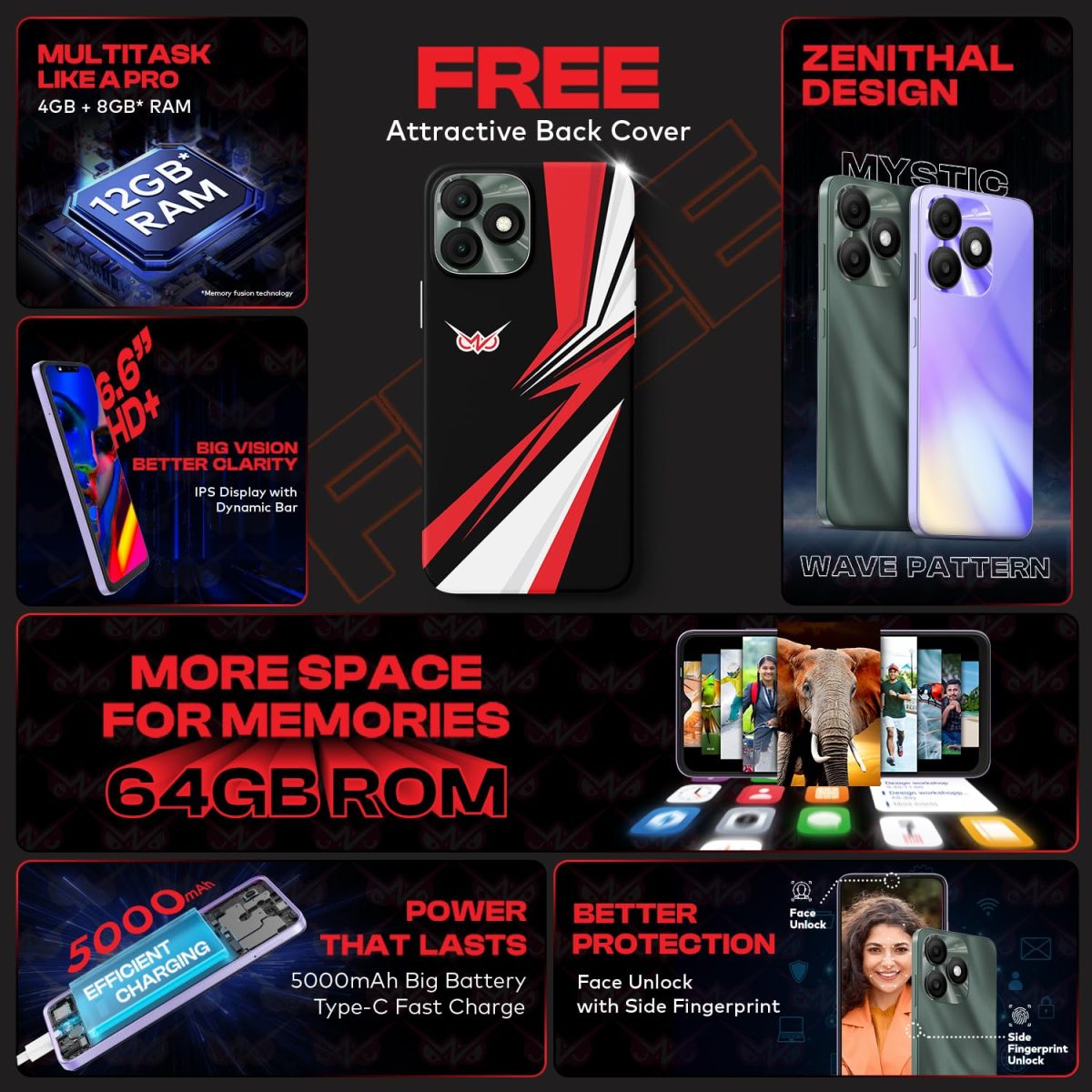 itel ZENO 10|6.6" HD+ Display with Dynamic Bar| 4GB RAM + 64GB ROM, Upto 12GB RAM with Memory Fusion|Octacore Processor|8MP AI Dual Rear Cam|5000 mAh Battery | Opal Purple - Image 2