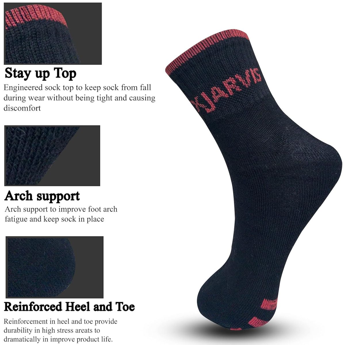 XJARVIS® All-Season Ankle Sports Socks | High Cushioning, Arch Support, Breathable Cotton | Odor-Free, Moisture-Wicking | Men & Women | Free Size (BLACK/DARK GREY/GREY) - Image 4
