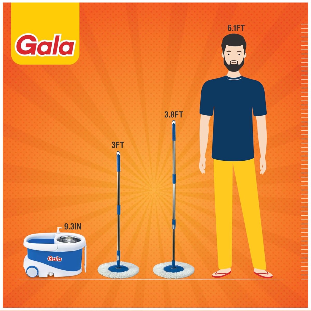Gala Jet Spin Mop, Steel Winger & Big Wheels, 2 Microfiber Refills, Floor Cleaning Mop stick with Bucket, pocha for floor cleaning, Mopping Set (white and blue) - Image 6