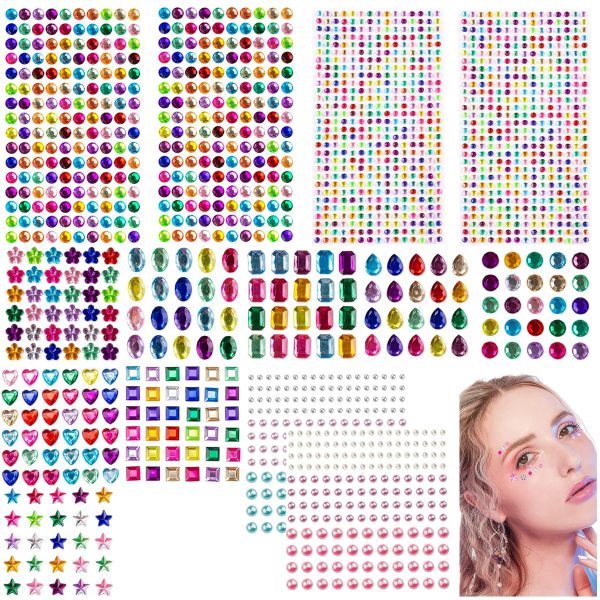 MAYCREATE® 1600pcs Face Rhinestones Sticker Kits, Self Adhesive Flatback Glitter Crystal Sticker for Makeup Hair Decor, Assorted Color & Size Face Jewels Diamonds for Crafts,DIY Phone Case
