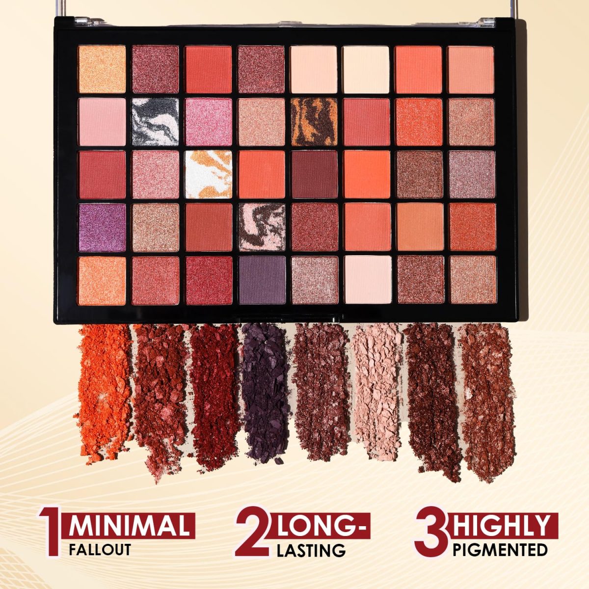 Glam21 Celeste Professional Eyeshadow Palette | Highly Pigmented |40 Selected Shades| Matte & Shimmer Shades - 50Gm |02- Blissful - Image 3
