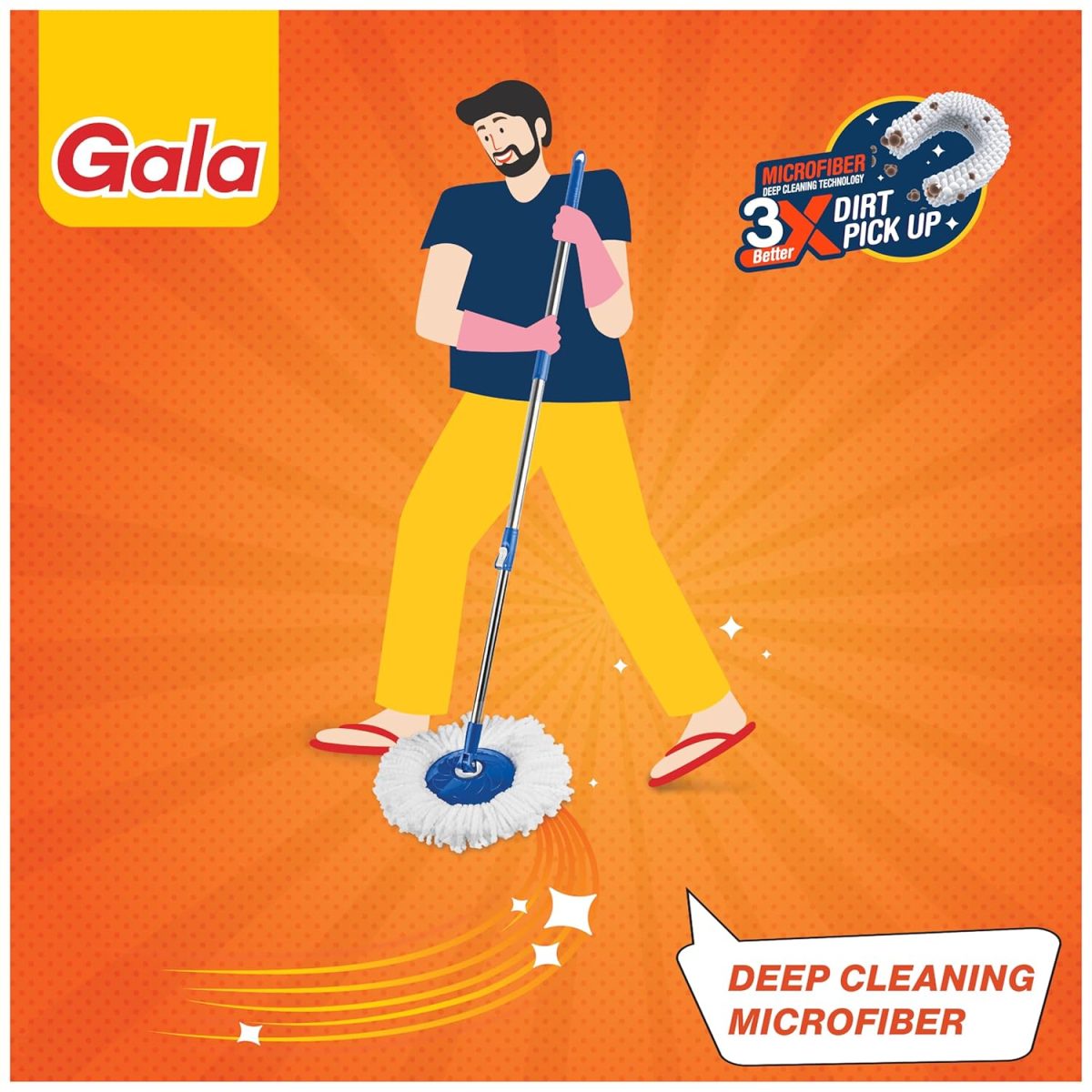 Gala Jet Spin Mop, Steel Winger & Big Wheels, 2 Microfiber Refills, Floor Cleaning Mop stick with Bucket, pocha for floor cleaning, Mopping Set (white and blue) - Image 4