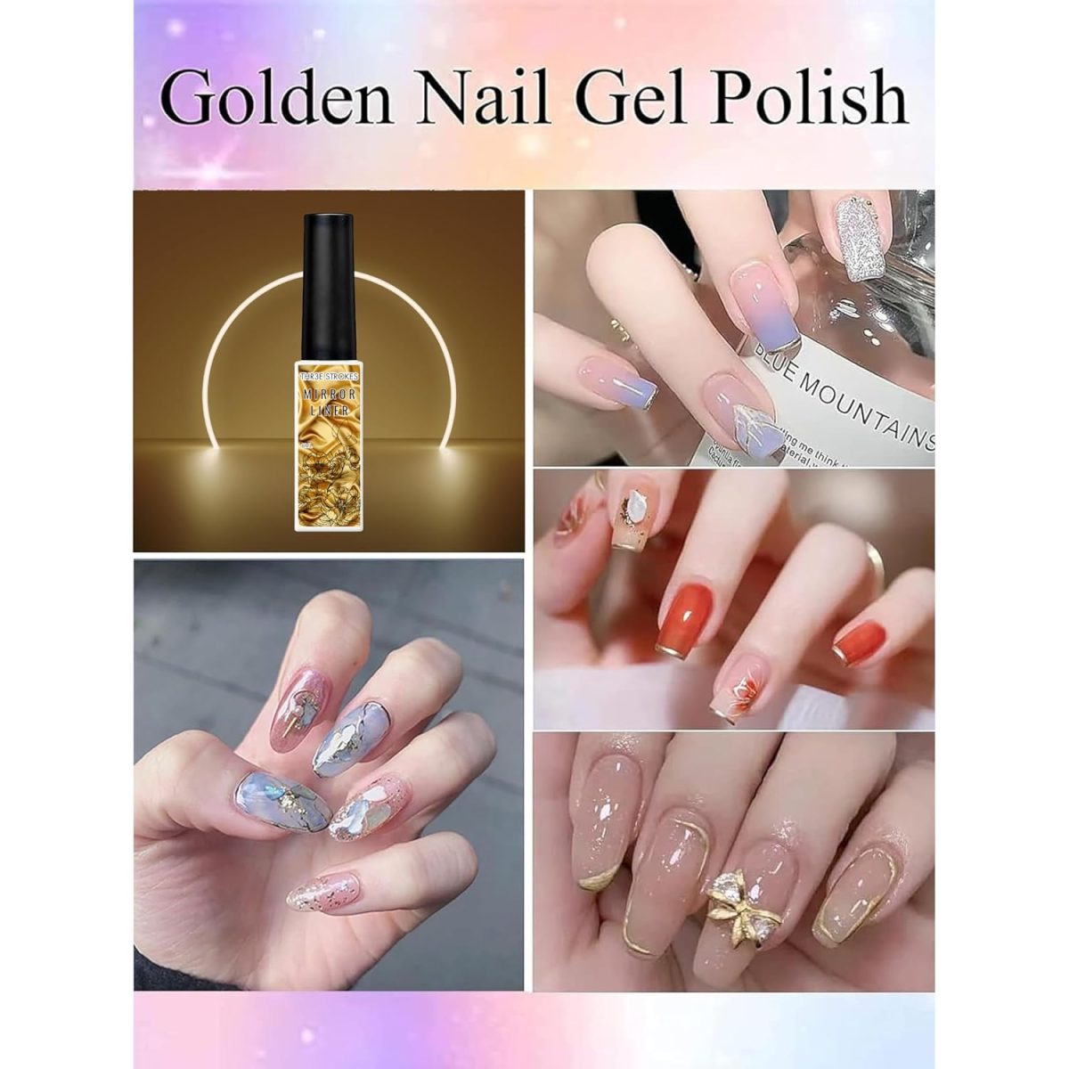THR3E STROKES Metallic Gel Nail Polish - 3D Gold Silver Art Painting Liner for Home Salon Design (Need UV Light) (Set of 3) - Image 2