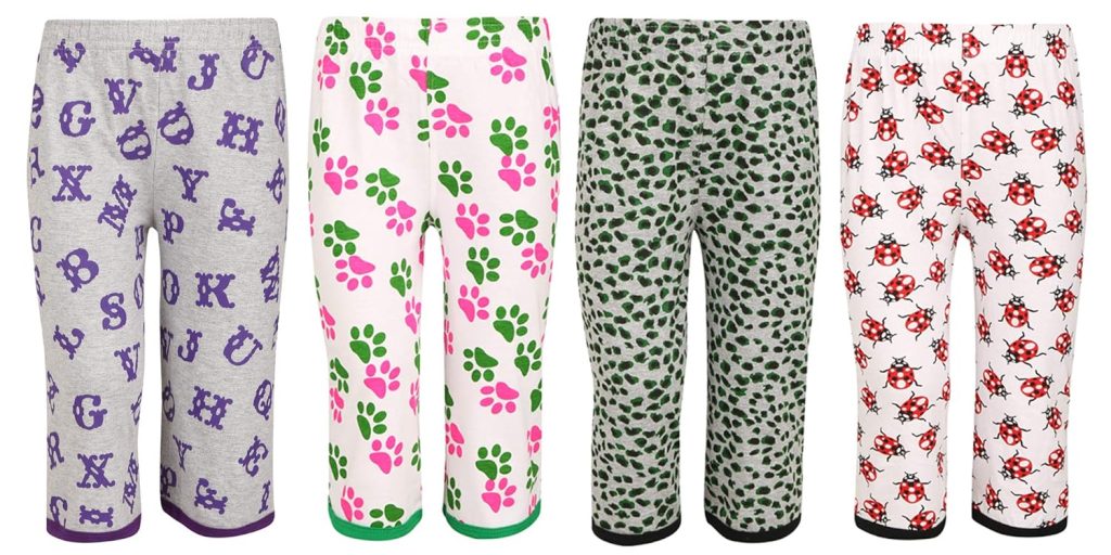 SINI MINI Sinimini Girls Three Fourth Cotton Printed Capri with bio wash (Pack of 4).