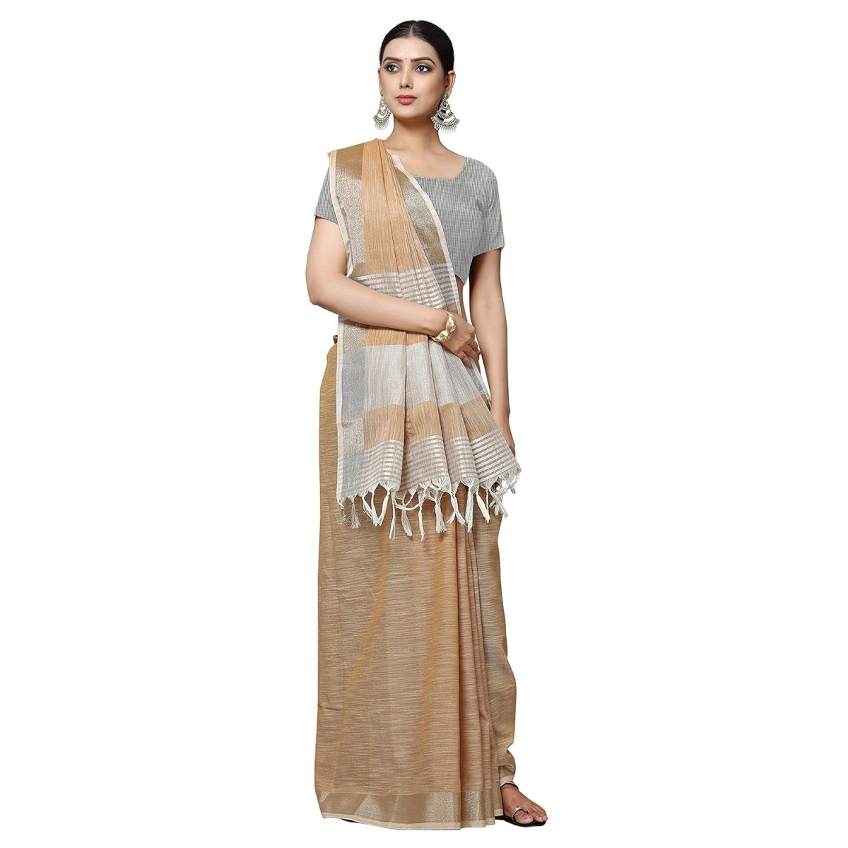 Rekha Maniyar Women's Jacquard Linen Saree With Unstitched Blouse Piece (SILVERLINEN_NS) - Image 5