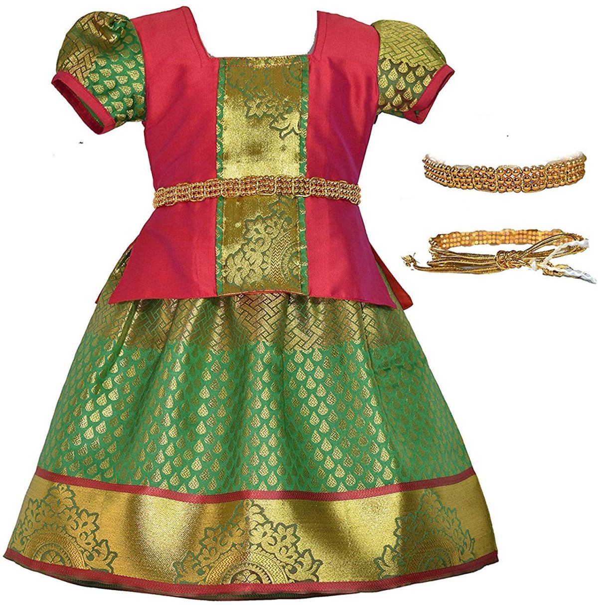AMIRTHA FASHION Girls Traditional Lehenga Choli SARANYA PATTU WITH WAIST BELT(AMFSYPG)