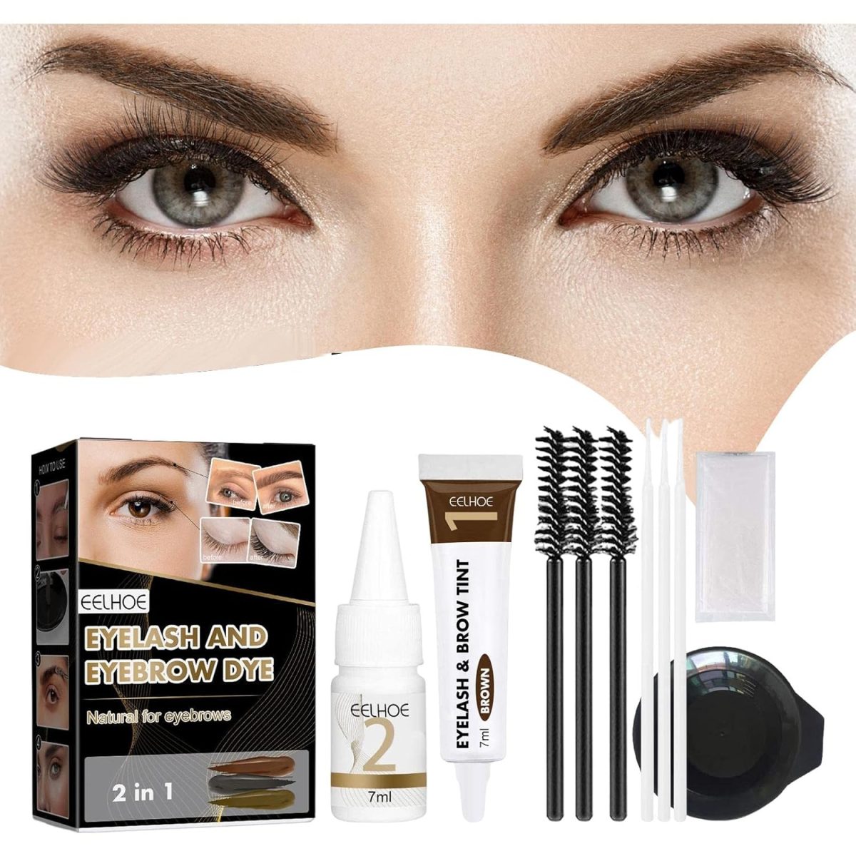 BNF Professional Eyelash Eyebrow Dye Tint Gel Oil Proof Eyebrow Tinting Kit Dark Brown - Image 2