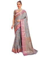 SWORNOF Women's cotton leaves Saree With Unstitched Boluse Piece