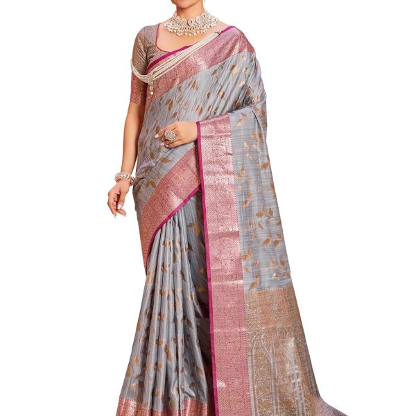 SWORNOF Women's cotton leaves Saree With Unstitched Boluse Piece