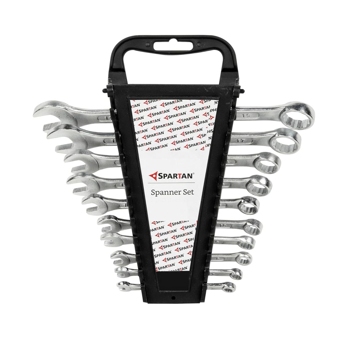 SPARTAN Carbon Steel Combination Spanner Set/Wrench Set/Tool Kit Multipurpose Home Use and Professional Spanners, Corrosion Resistant Chrome Plating Open Jaw and Ring Spanners (Silver, Set of 10)