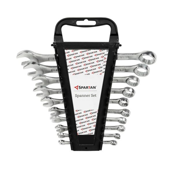 SPARTAN Carbon Steel Combination Spanner Set/Wrench Set/Tool Kit Multipurpose Home Use and Professional Spanners, Corrosion Resistant Chrome Plating Open Jaw and Ring Spanners (Silver, Set of 10)