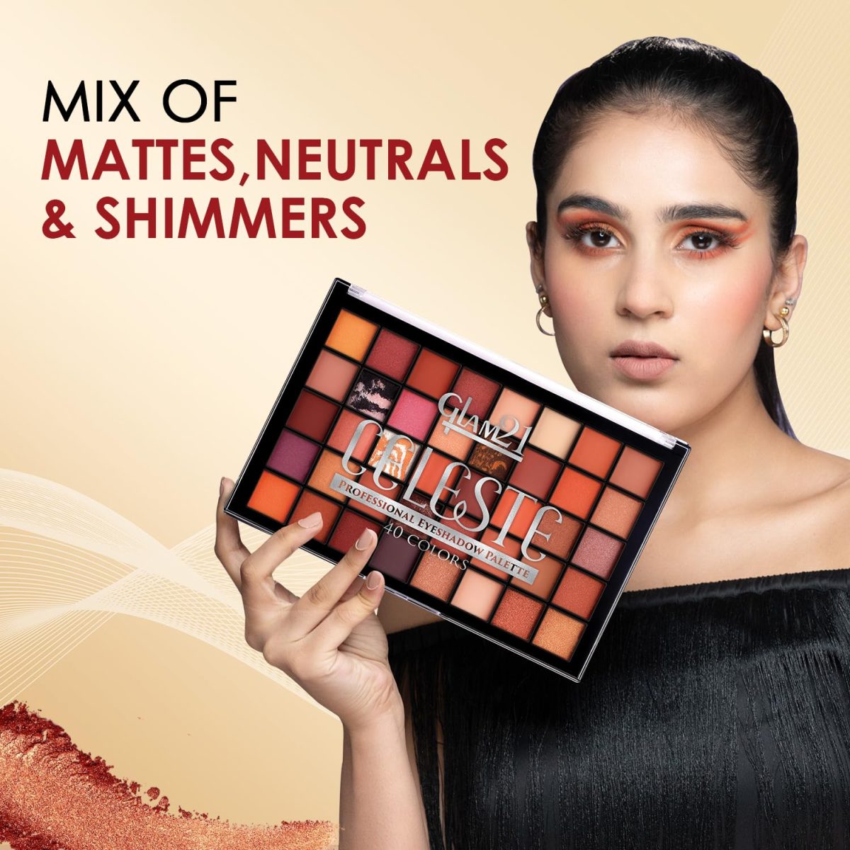 Glam21 Celeste Professional Eyeshadow Palette | Highly Pigmented |40 Selected Shades| Matte & Shimmer Shades - 50Gm |02- Blissful - Image 4