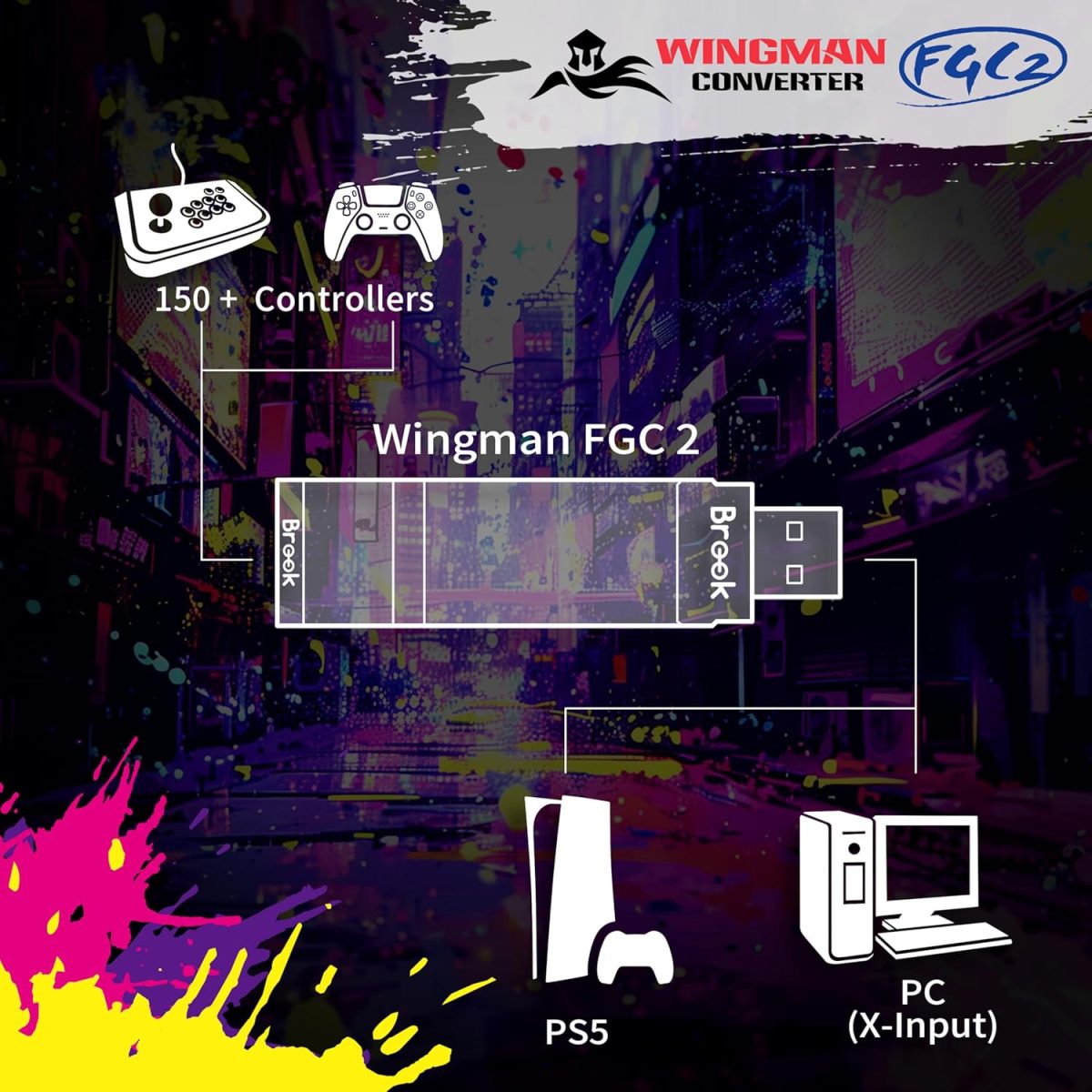 Brook Wingman FGC2 Converter with Keychain– Arcade Joystick Adapter Gamepad for PS5 & PC, Supports All PS5 Games (Exclusive Version) - Image 7